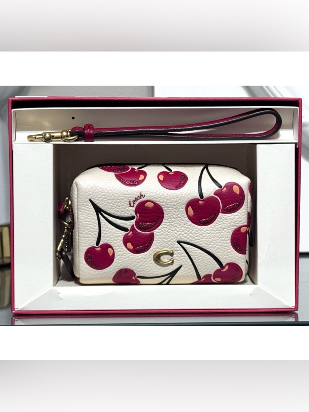 COACH Boxed Essential Cosmetic Pouch With Cherry Print
